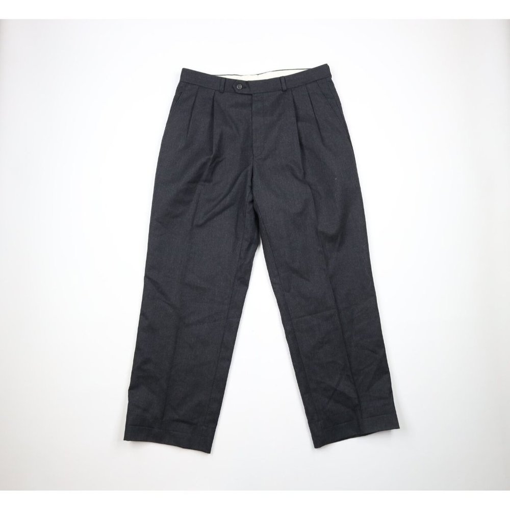 Vtg 90s Chaps Ralph Lauren Mens 34x30 Wool Pleated Wide Leg Pants Charcoal Gray
